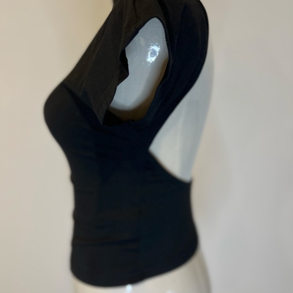 🖤 Black Wide Back Dip Deep Plunging Short Sleeve Stretchy Cute Shirt Summer - Picture 4 of 6